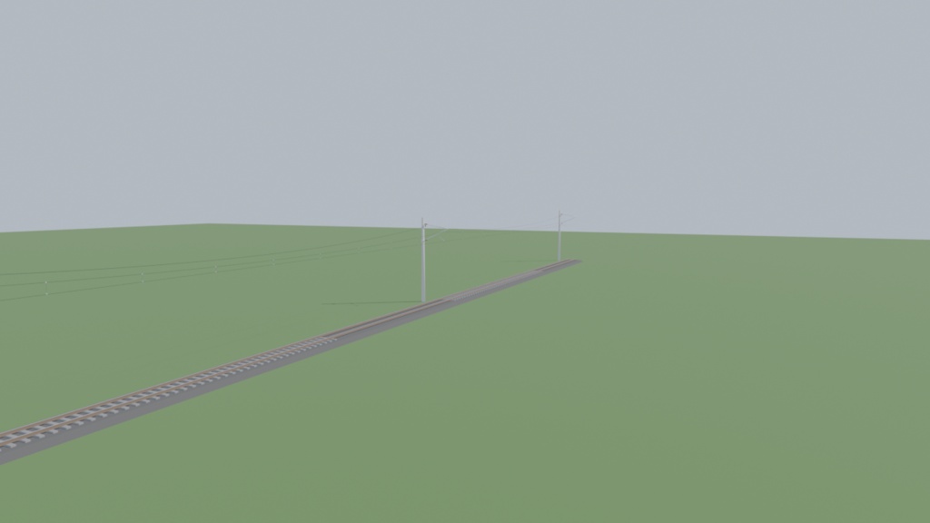 【3Dモデル】線路・架線・架線柱セット｜50m直線モジュール／Blender・FBX・GLB