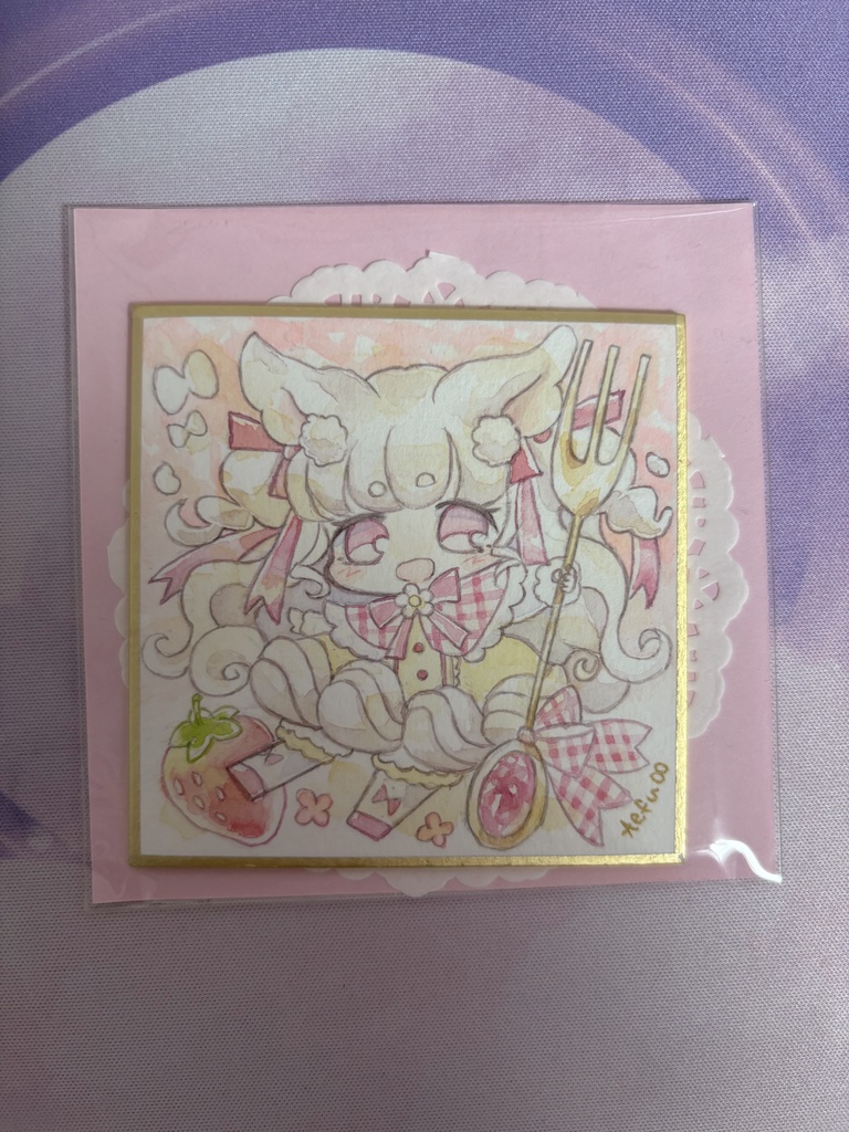 【ミニ色紙】苺ケーキうさぎ【原画】