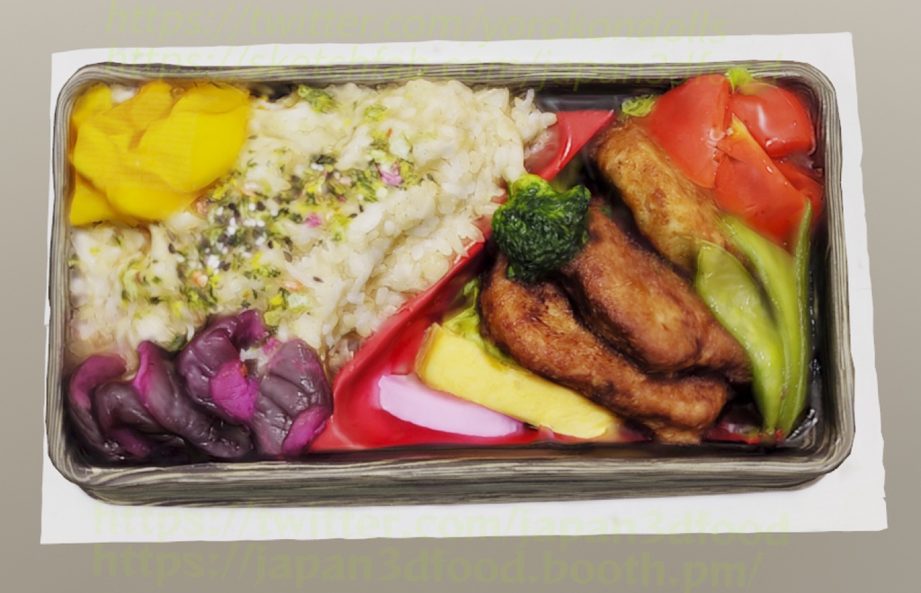 3DCGモデル　彩り豊かな豚カツお弁当 japan3dfood yorokondolls