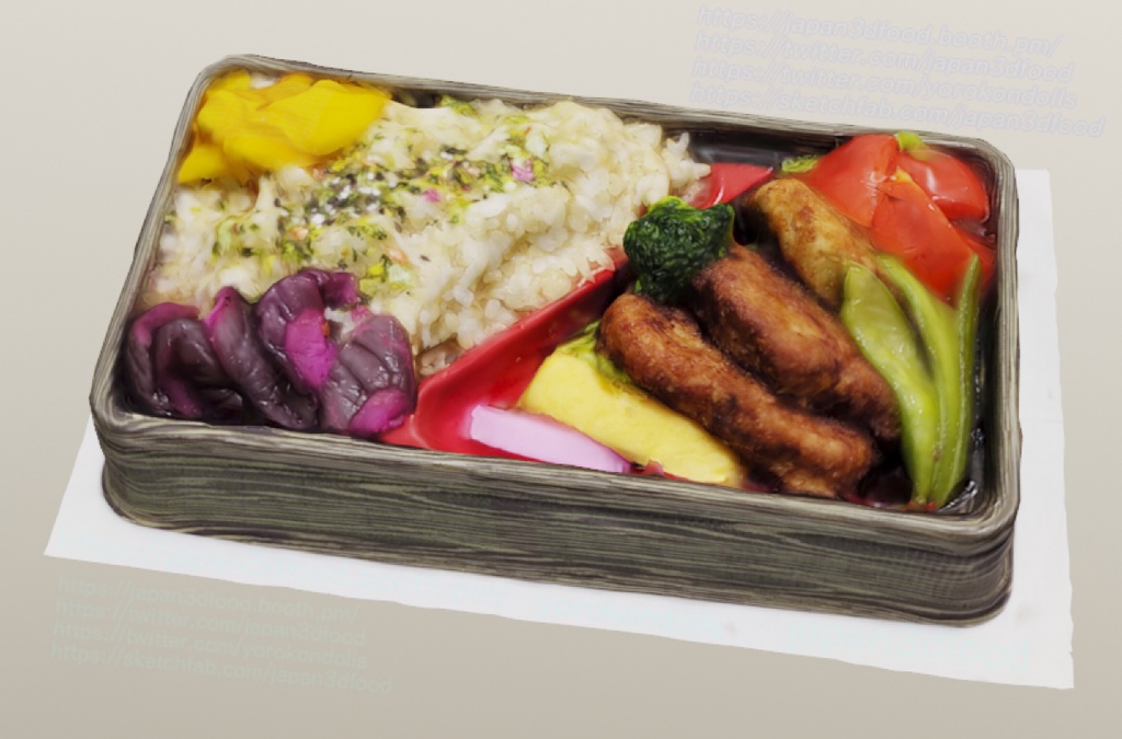 3DCGモデル 彩り豊かな豚カツお弁当 japan3dfood yorokondolls