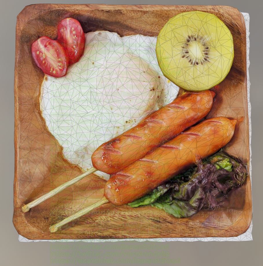 3DCGモデル 目玉焼き卵 お手軽朝食セット ソーセージ japan3dfood yorokondolls