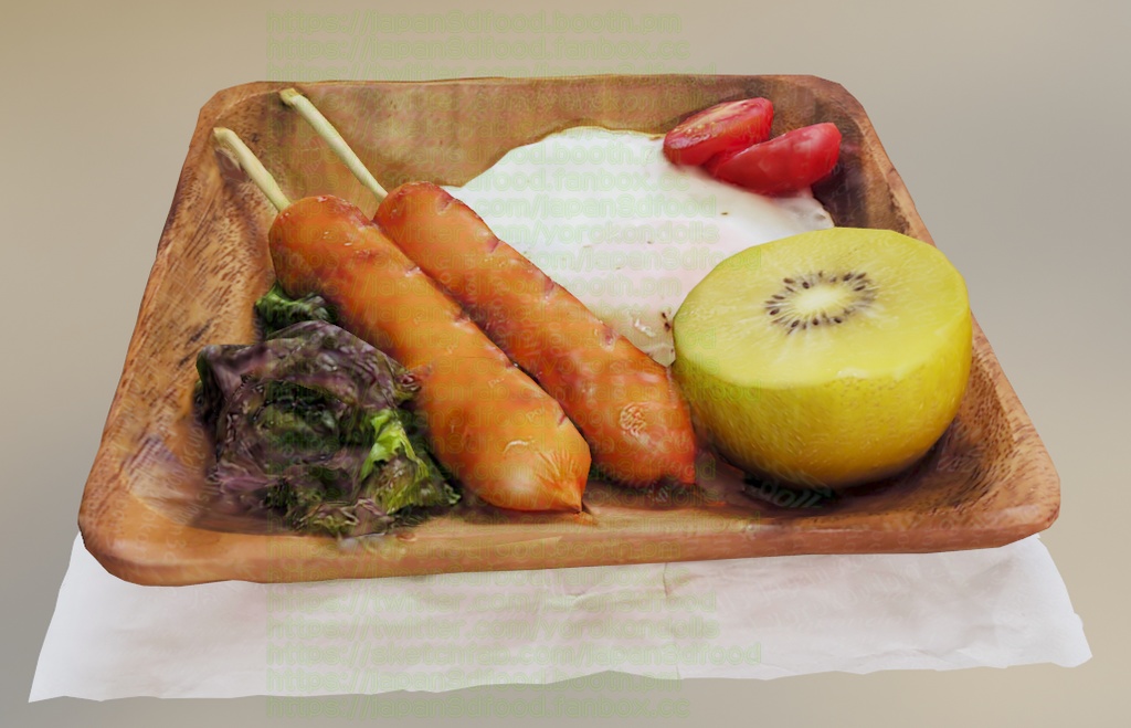 3DCGモデル 目玉焼き卵 お手軽朝食セット ソーセージ japan3dfood yorokondolls