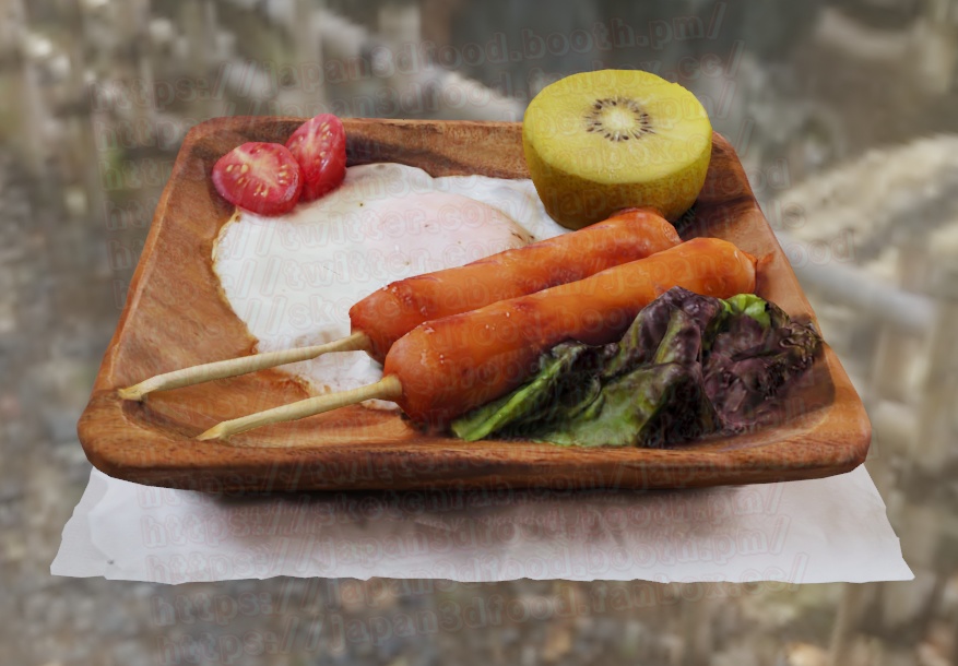 3DCGモデル 目玉焼き卵 お手軽朝食セット ソーセージ japan3dfood yorokondolls