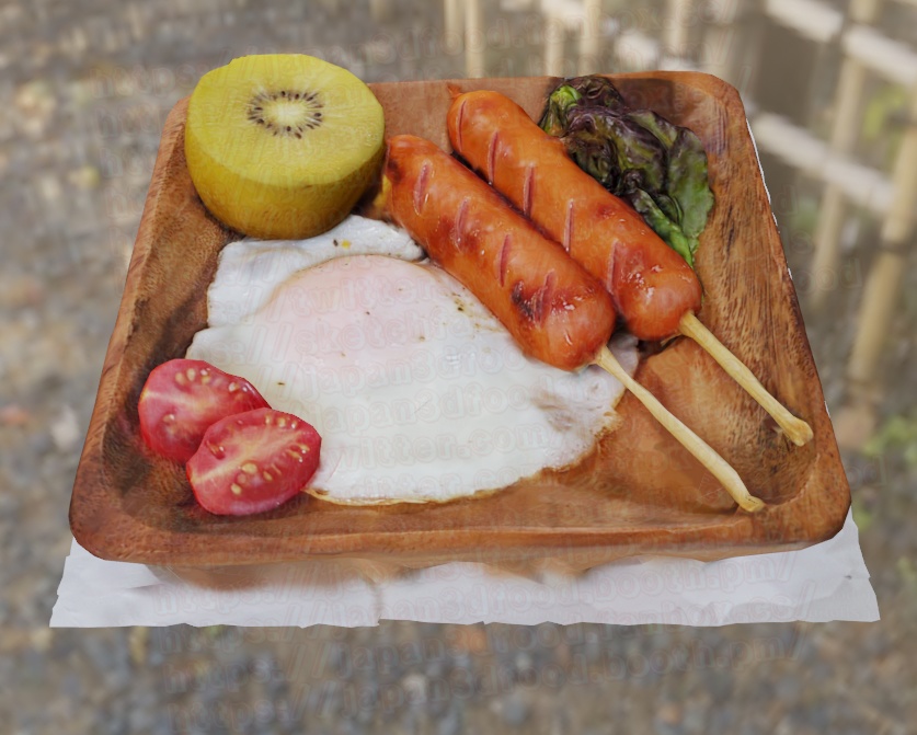 3DCGモデル 目玉焼き卵 お手軽朝食セット ソーセージ japan3dfood yorokondolls