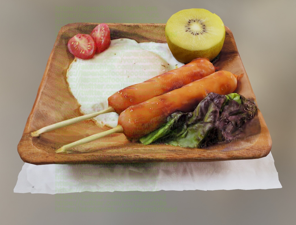 3DCGモデル 目玉焼き卵 お手軽朝食セット ソーセージ japan3dfood yorokondolls