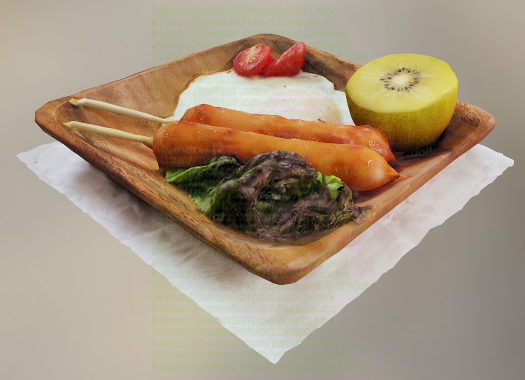 3DCGモデル 目玉焼き卵 お手軽朝食セット ソーセージ japan3dfood yorokondolls