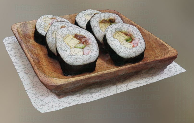 3DCGモデル 巻き寿司(手巻き寿司) OBJ FBXファイル形式 japan3dfood yorokondolls