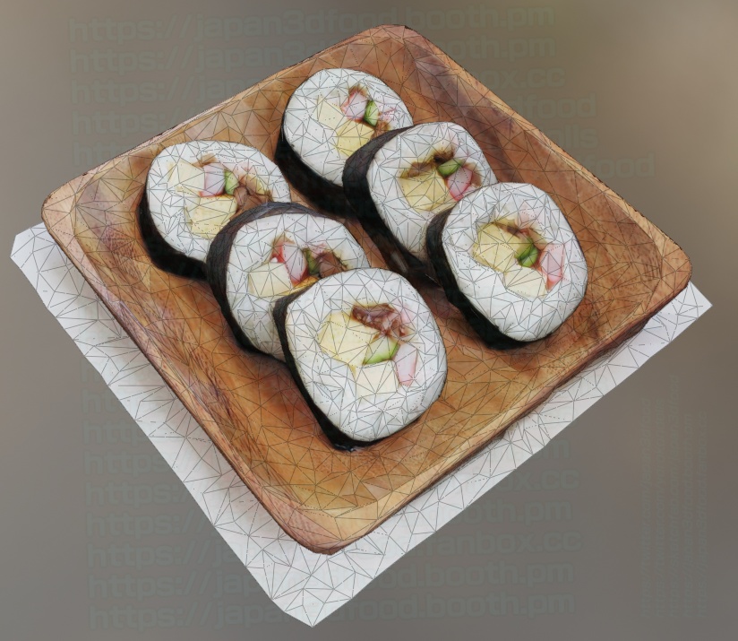 3DCGモデル 巻き寿司(手巻き寿司) OBJ FBXファイル形式 japan3dfood yorokondolls