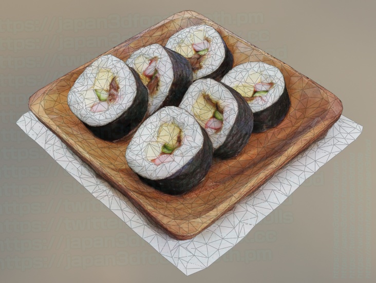 3DCGモデル 巻き寿司(手巻き寿司) OBJ FBXファイル形式 japan3dfood yorokondolls