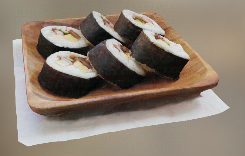 3DCGモデル 巻き寿司(手巻き寿司) OBJ FBXファイル形式 japan3dfood yorokondolls
