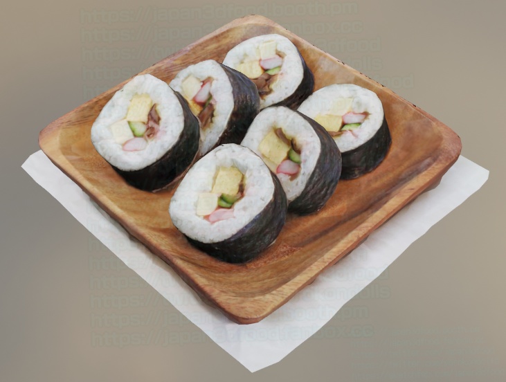 3DCGモデル 巻き寿司(手巻き寿司) OBJ FBXファイル形式 japan3dfood yorokondolls