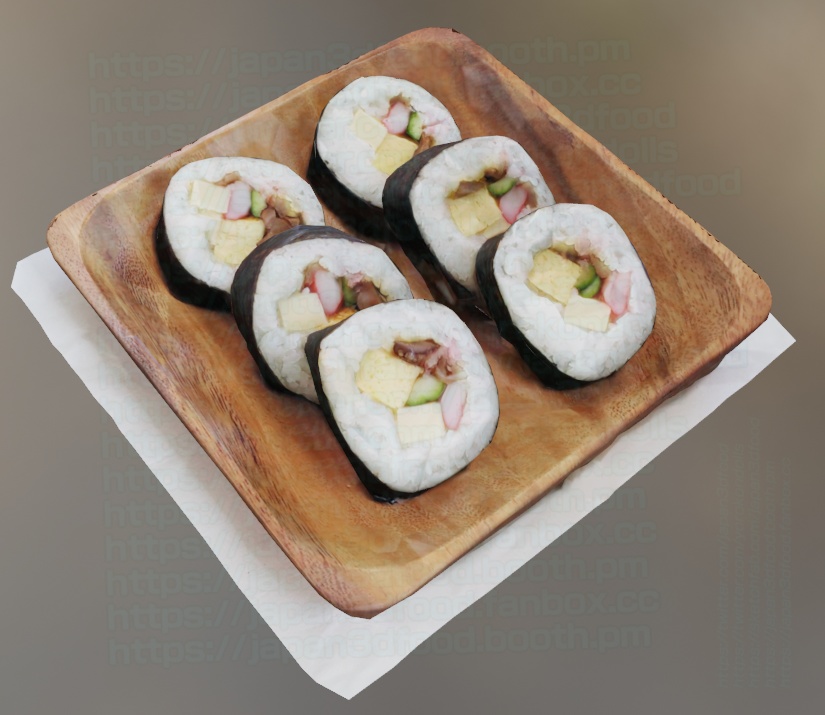 3DCGモデル 巻き寿司(手巻き寿司) OBJ FBXファイル形式 japan3dfood yorokondolls