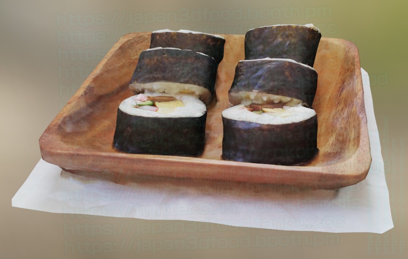 3DCGモデル 巻き寿司(手巻き寿司) OBJ FBXファイル形式 japan3dfood yorokondolls