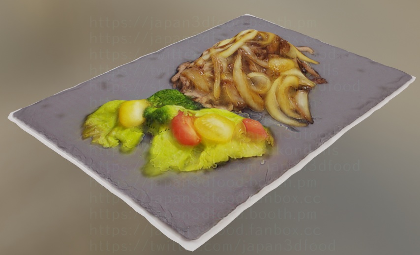 3Dモデル 肉料理 牛肉と新たまねぎとトマトサラダ 野菜炒め japan3dfood yorokondolls