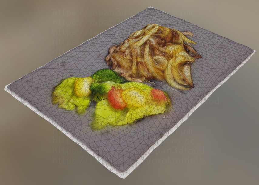 3Dモデル 肉料理 牛肉と新たまねぎとトマトサラダ 野菜炒め japan3dfood yorokondolls