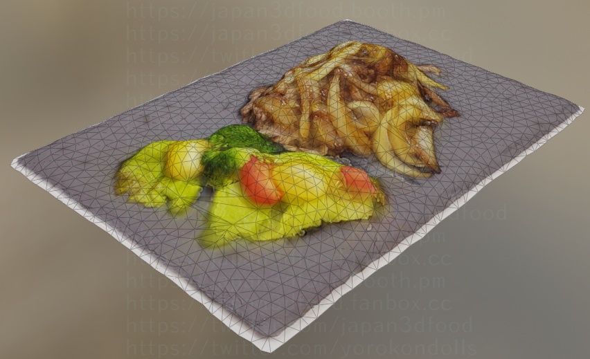 3Dモデル 肉料理 牛肉と新たまねぎとトマトサラダ 野菜炒め japan3dfood yorokondolls