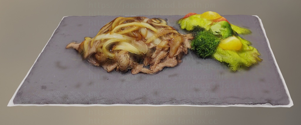 3Dモデル 肉料理 牛肉と新たまねぎとトマトサラダ 野菜炒め japan3dfood yorokondolls