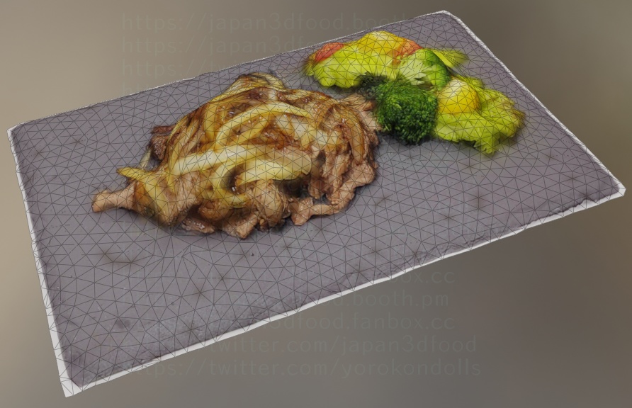 3Dモデル 肉料理　牛肉と新たまねぎとトマトサラダ　野菜炒め japan3dfood yorokondolls