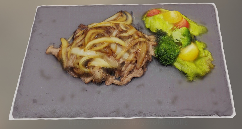 3Dモデル 肉料理 牛肉と新たまねぎとトマトサラダ 野菜炒め japan3dfood yorokondolls