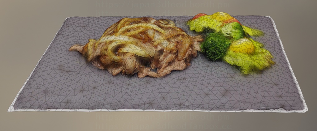 3Dモデル 肉料理 牛肉と新たまねぎとトマトサラダ 野菜炒め japan3dfood yorokondolls