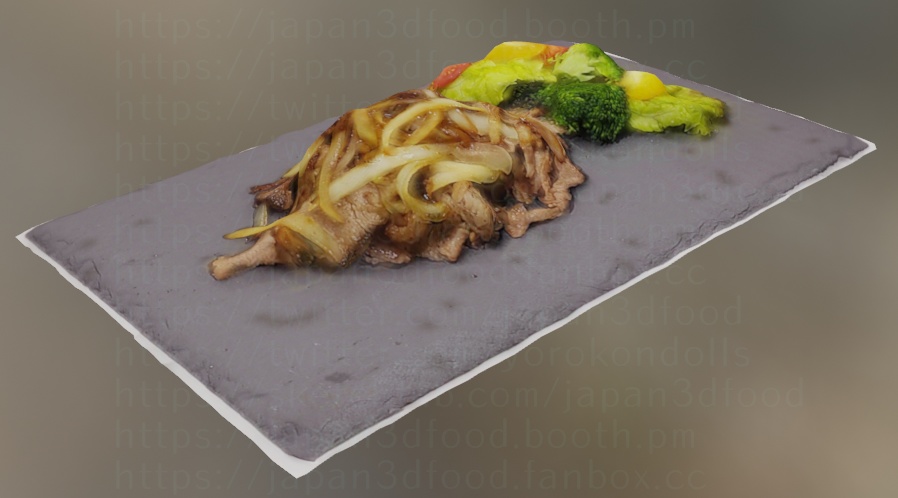 3Dモデル 肉料理 牛肉と新たまねぎとトマトサラダ 野菜炒め japan3dfood yorokondolls