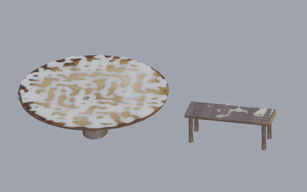 【無料3Dモデル】雪積もるテーブルとベンチ