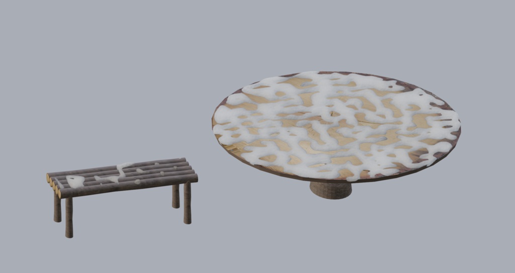 【無料3Dモデル】雪積もるテーブルとベンチ