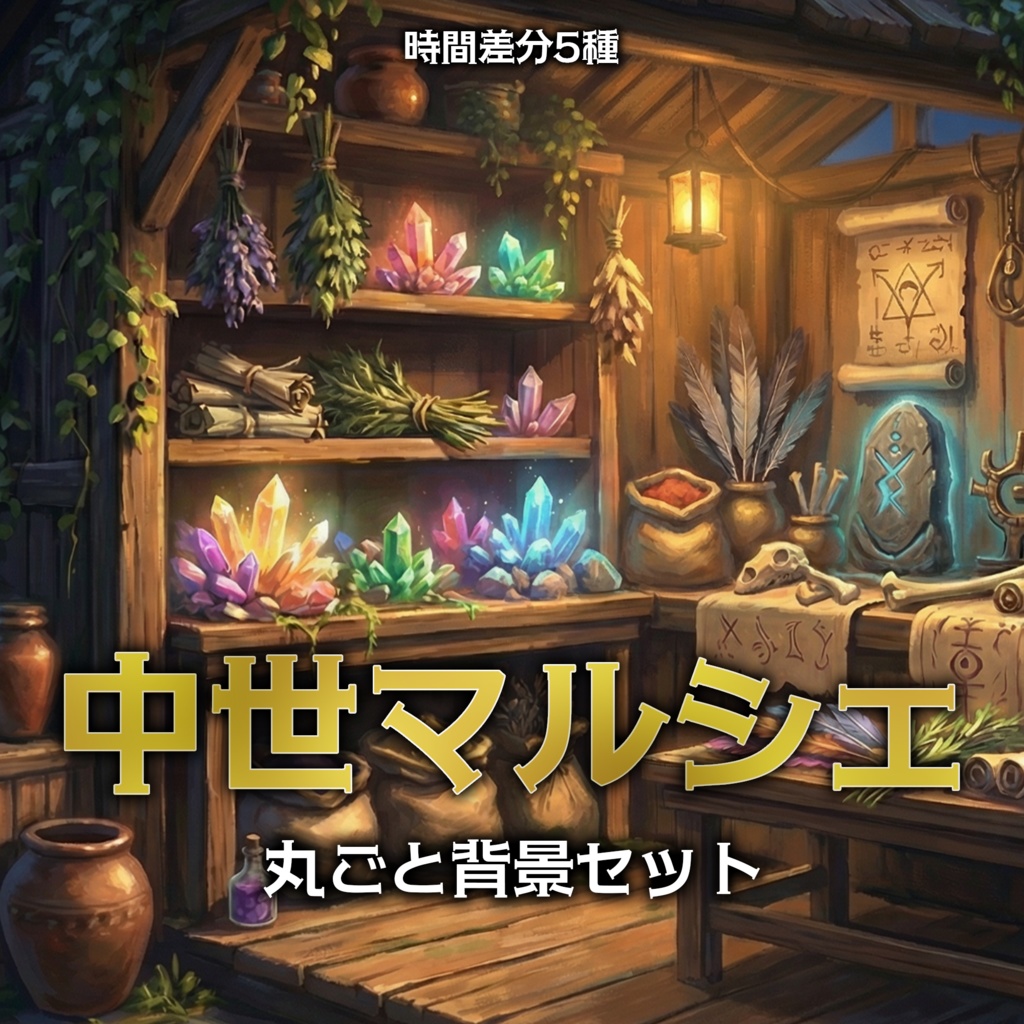 【時間差分5種】中世マルシェ｜丸ごと背景セット（TRPG/CoC/ファンタジー/商用利用可）