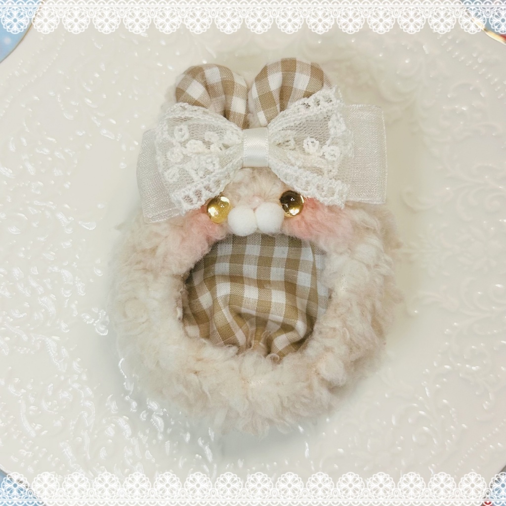 【7】♡ベージュうさぎ×チェック×リボン