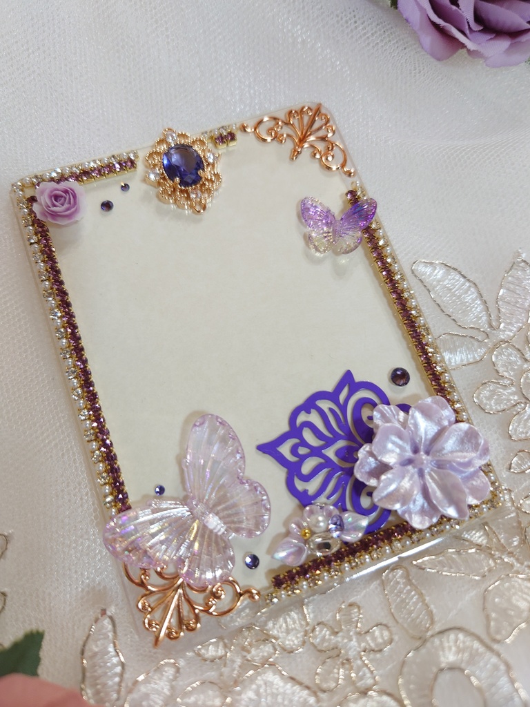 硬質ケースデコ B8 B7 リボンチャーム3点セット パープル系