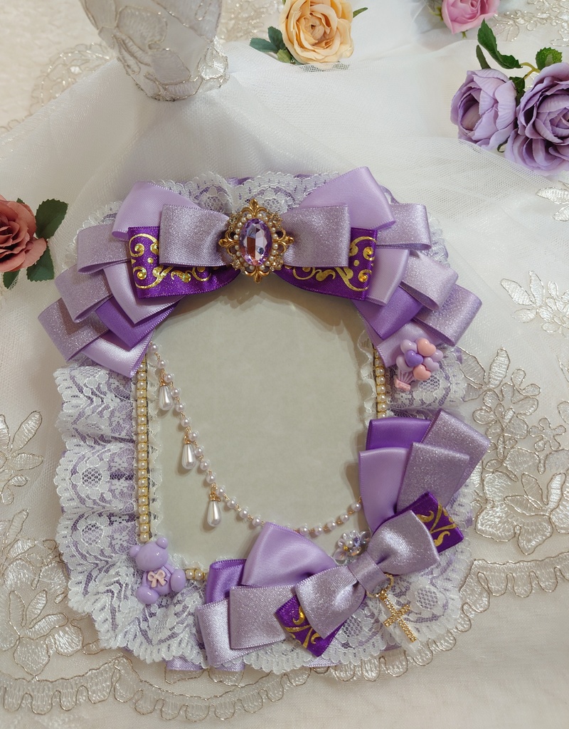 硬質ケースデコ B8 B7 リボンチャーム3点セット パープル系