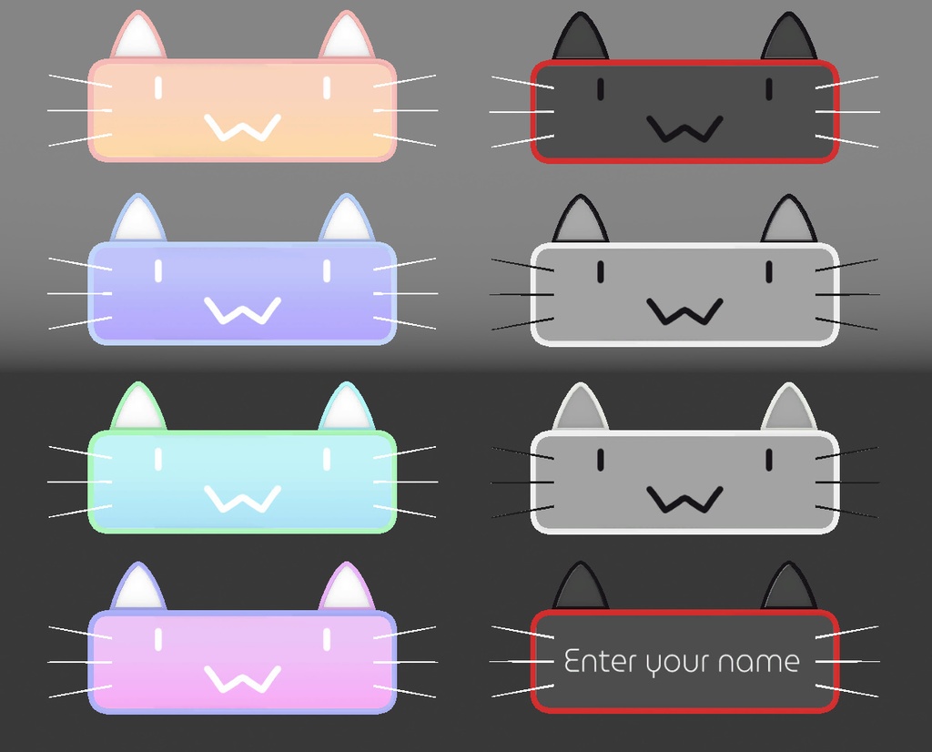 [3Dモデル] 猫耳ネームプレート7種カラー+カスタムPSDセット