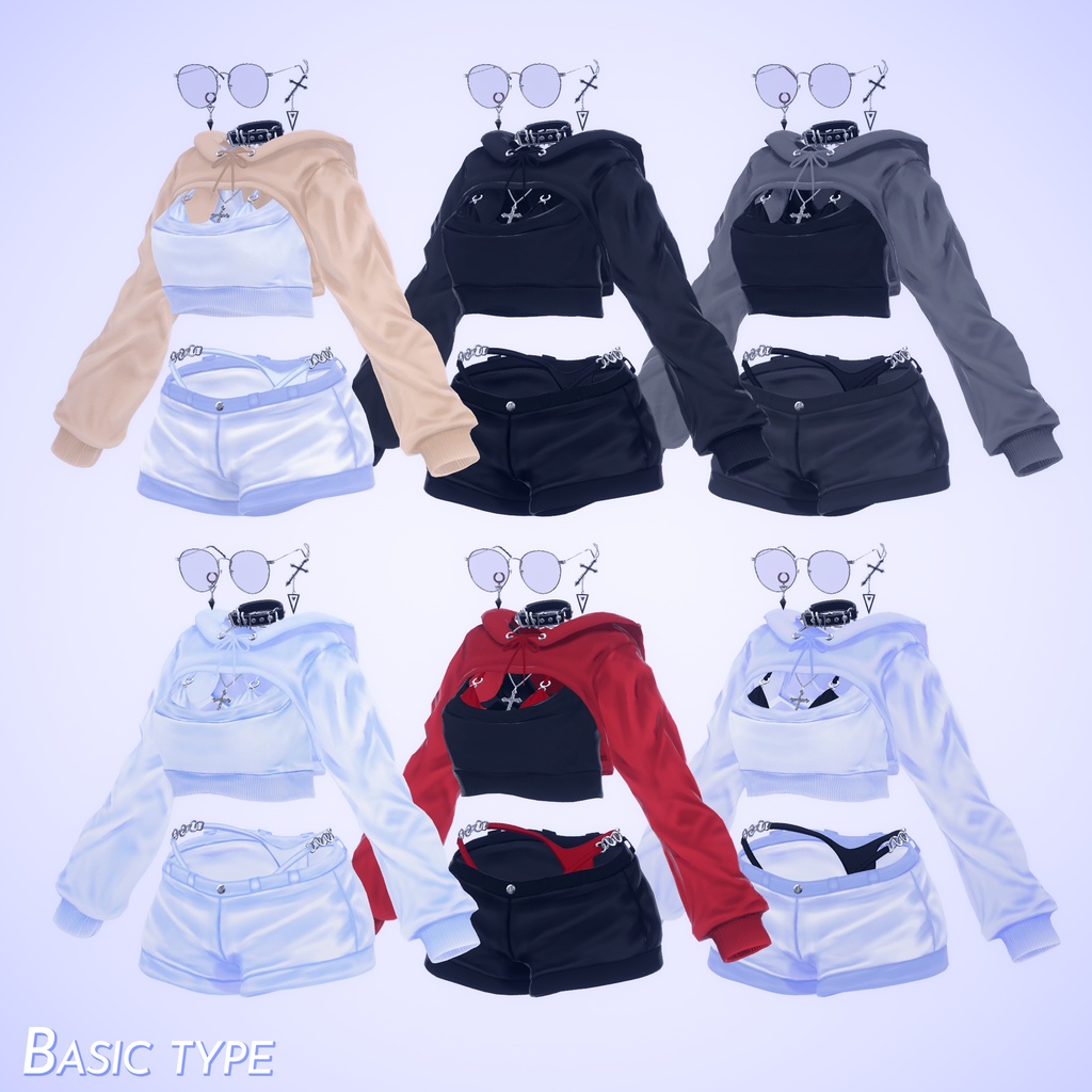 (萌対応) 【5アバター対応】 crop hoodie outfit with bikini