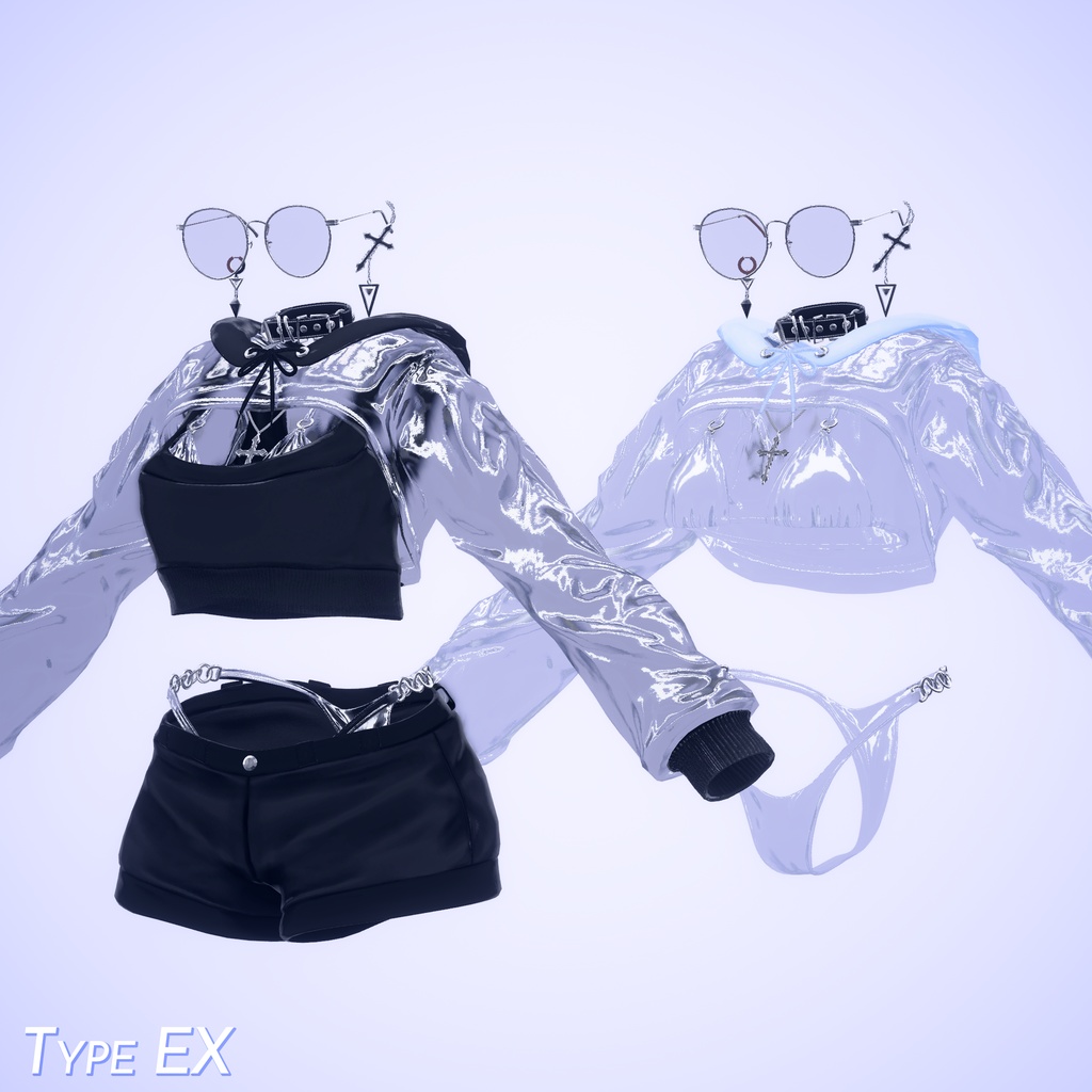 (萌対応) 【5アバター対応】 crop hoodie outfit with bikini