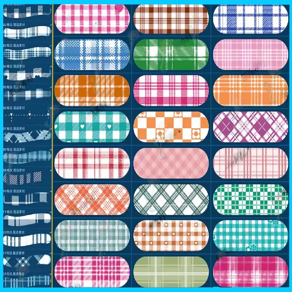 30種類のチェック柄ブラシ - Photoshop & Procreate用、かわいい服地柄、テクスチャー、背景用ブラシ