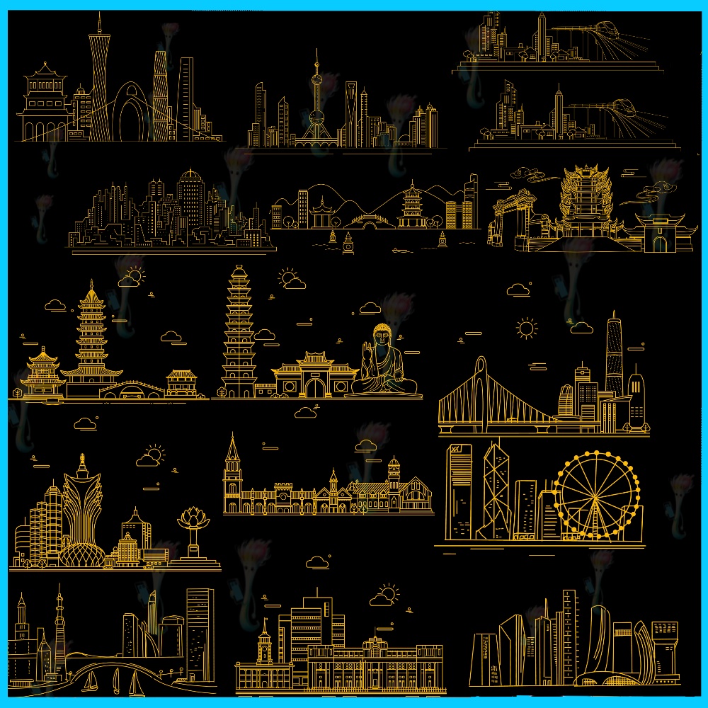 種類のラインドローイングブラシ - Photoshop & Procreate用、都市の建物、ランドマーク、歴史的遺跡ブラシ