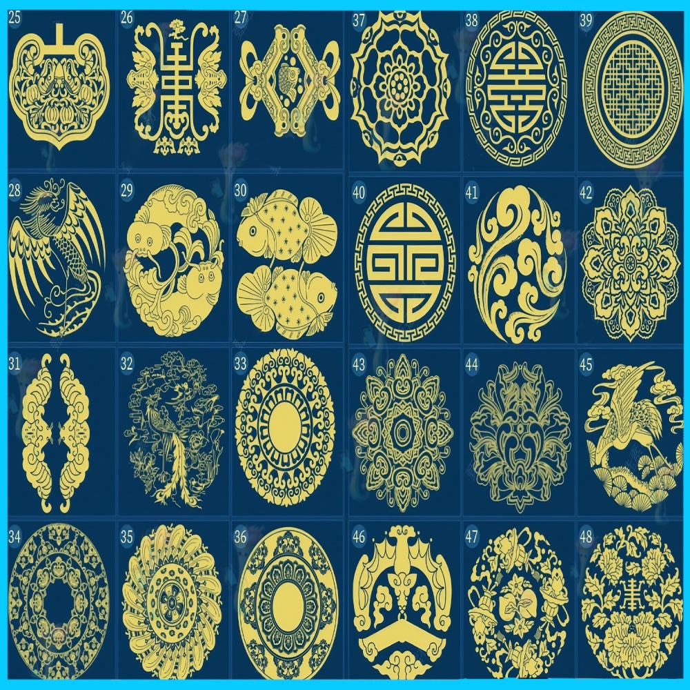 60 ブラシ – 中国伝統アート 紙切り模様・蓮のパターン (Procreate & Photoshop用