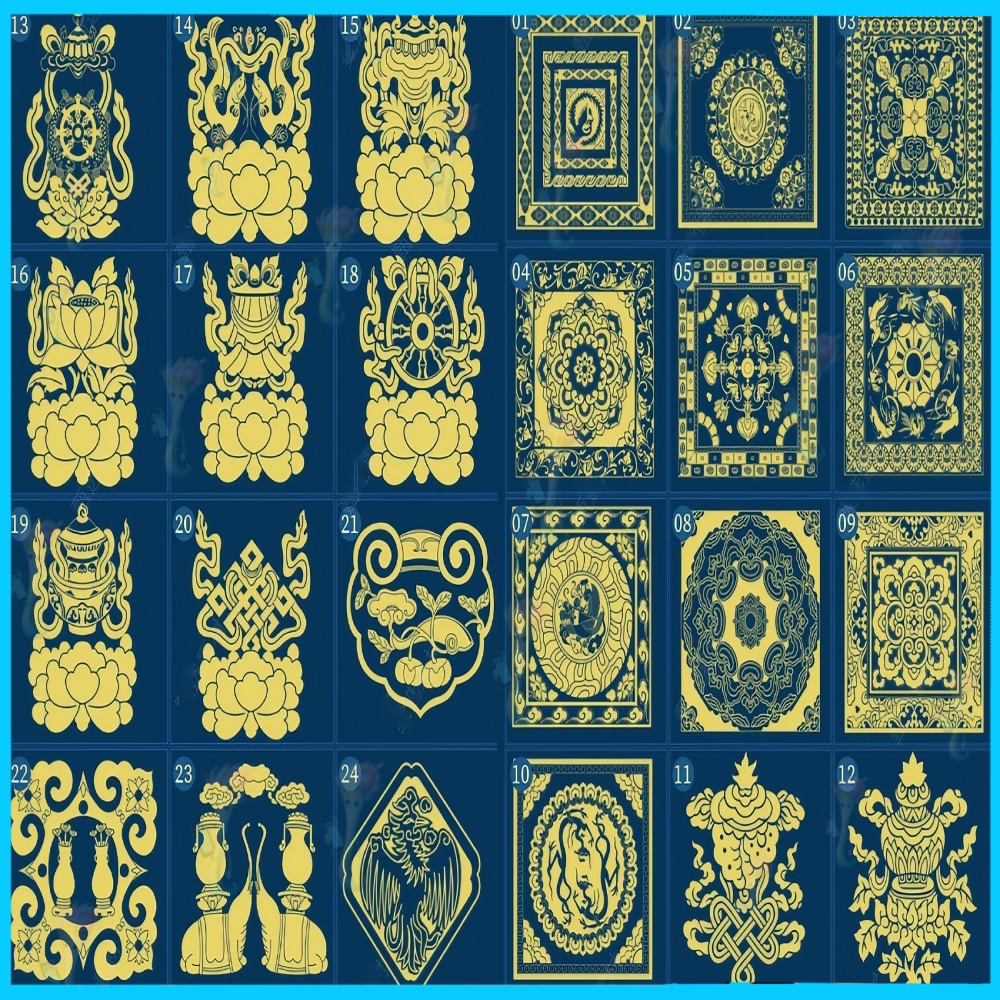 60 ブラシ – 中国伝統アート 紙切り模様・蓮のパターン (Procreate & Photoshop用