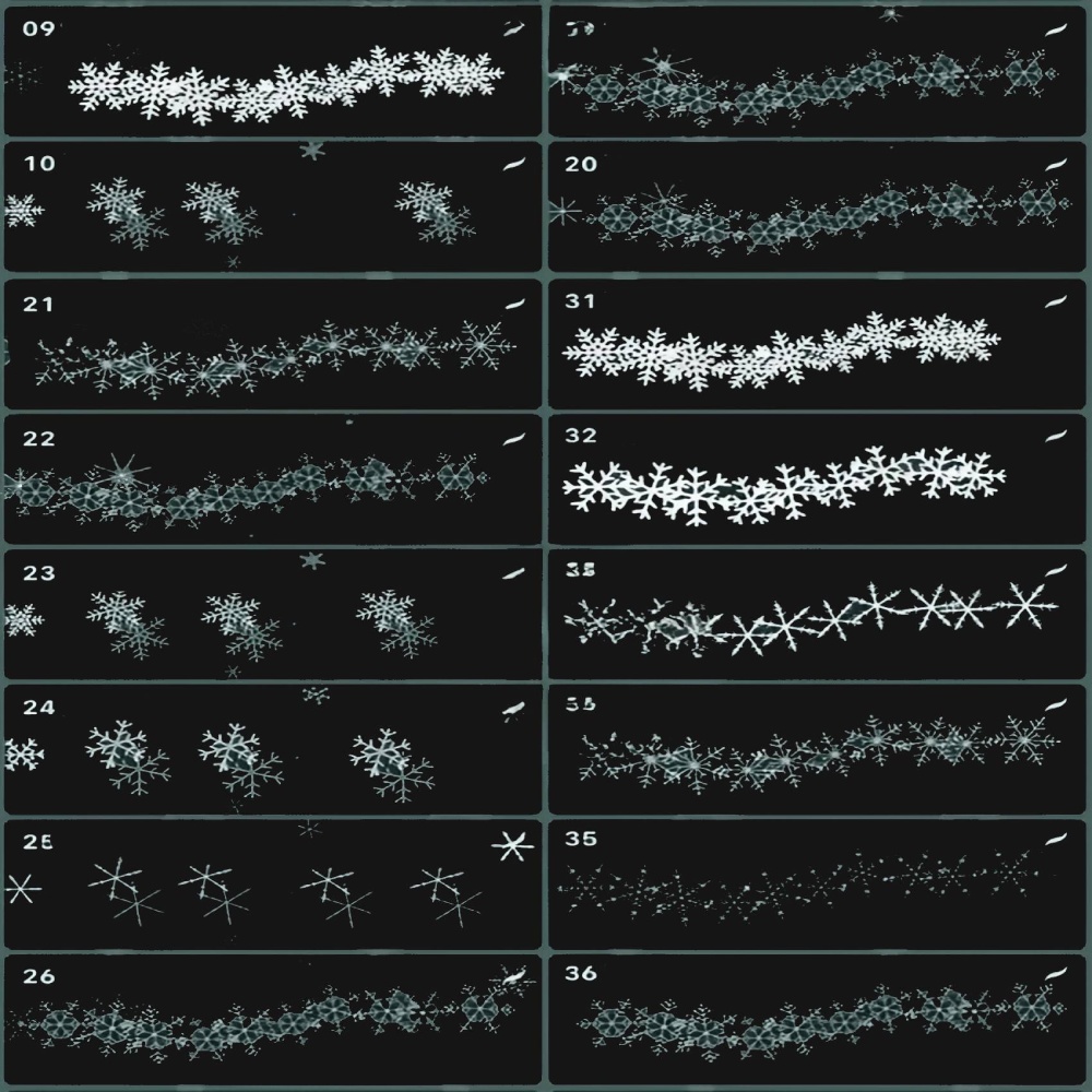 種類の雪・氷ブラシセット | Photoshop & Procreate 用スノーフレーク&グリッターブラシ