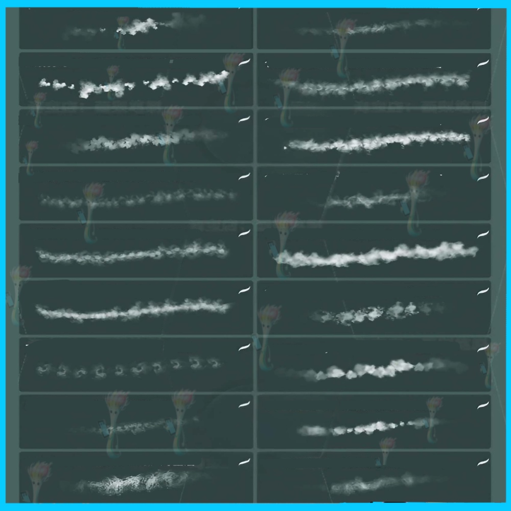 種類のスチーム・煙エフェクトブラシセット | Photoshop & Procreate 用リアルな雲・霧・ダストブラシ