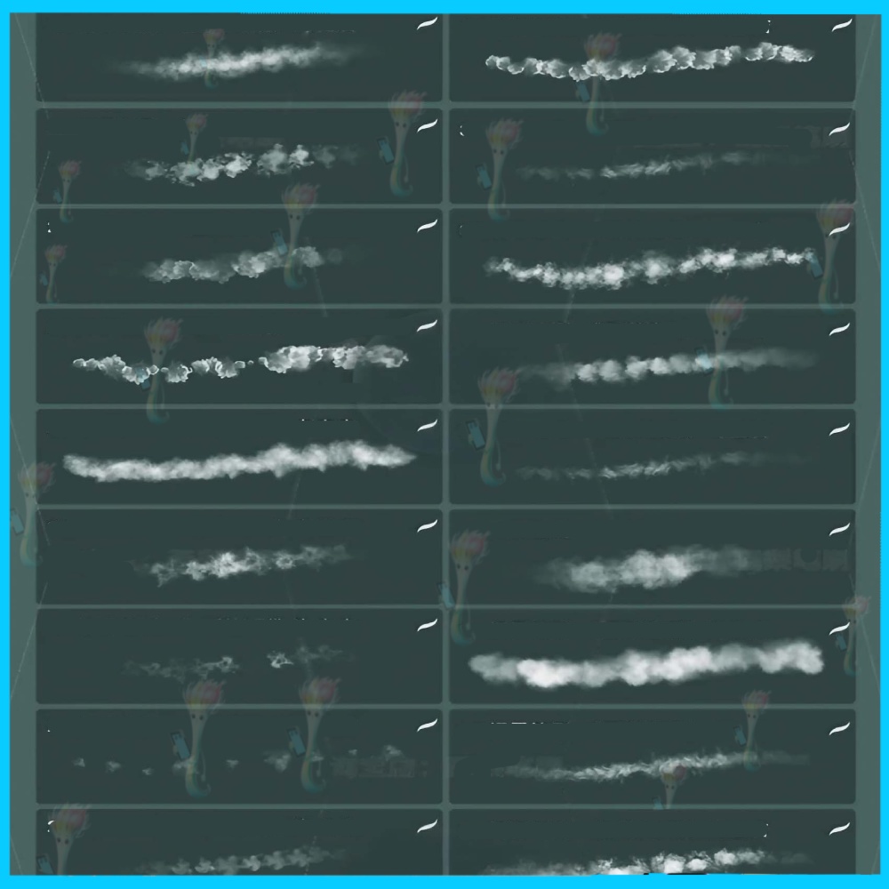 種類のスチーム・煙エフェクトブラシセット | Photoshop & Procreate 用リアルな雲・霧・ダストブラシ