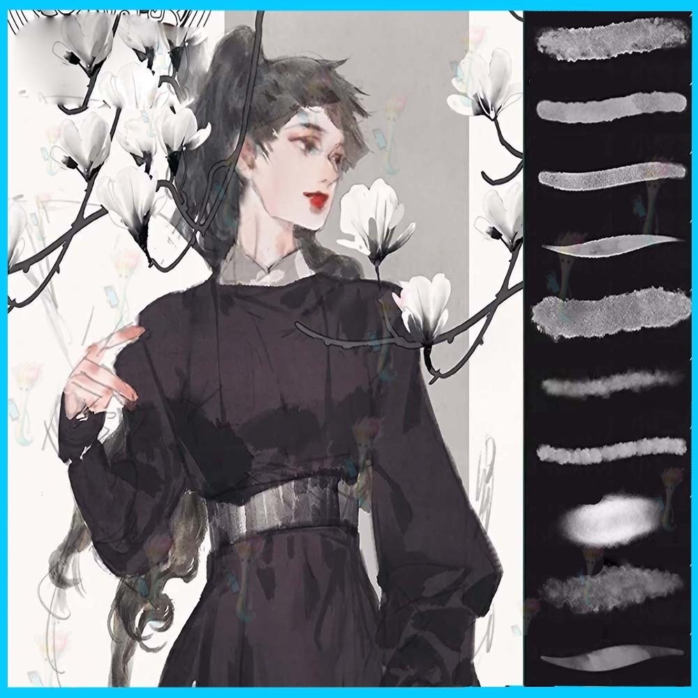 リアル水彩インクブラシセット|Procreate対応・全22種類のウォーターマークとテクスチャーブラシ