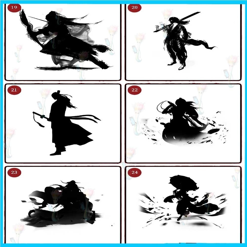 ProcreateとPhotoshop用の60種類の日本風格闘キャラクタースタンプブラシセット - 侍、忍者、戦士