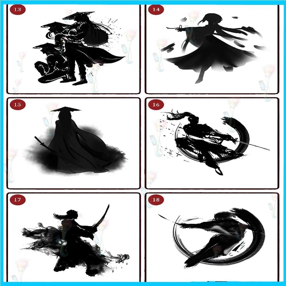 ProcreateとPhotoshop用の60種類の日本風格闘キャラクタースタンプブラシセット - 侍、忍者、戦士