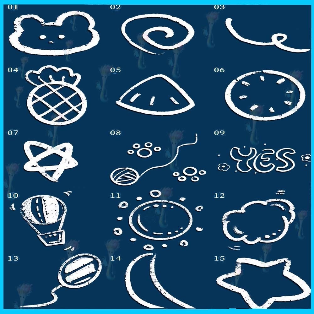 Procreate&Photoshop用ふわふわ手描きスタンプブラシセット60種類 - かわいい落書きやチョーク風素材