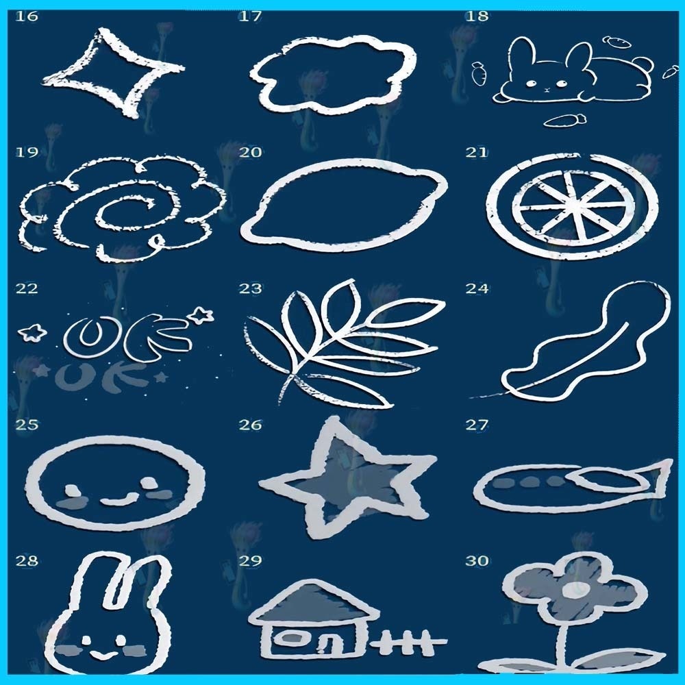 Procreate&Photoshop用ふわふわ手描きスタンプブラシセット60種類 - かわいい落書きやチョーク風素材