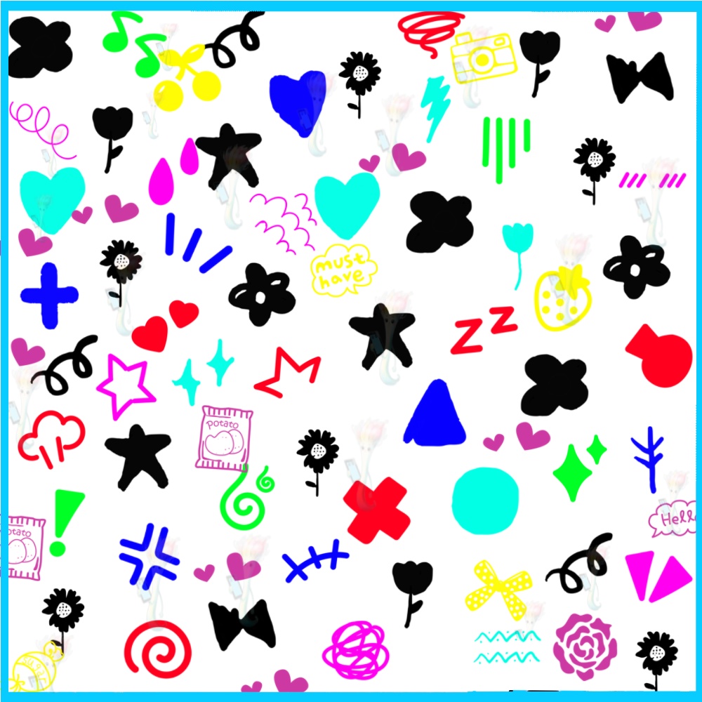 ProcreateとPhotoshop用のかわいい落書きと抽象的なスタンプブラシセット60個 - かわいい手描き素材