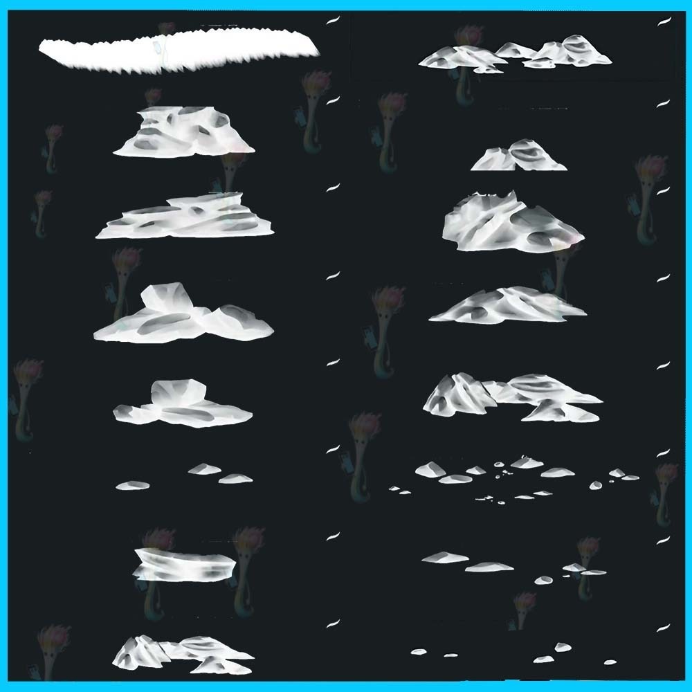 ProcreateとPhotoshop用の58種類の岩、石、自然風景ブラシセット - 山、氷、地形マテリアル