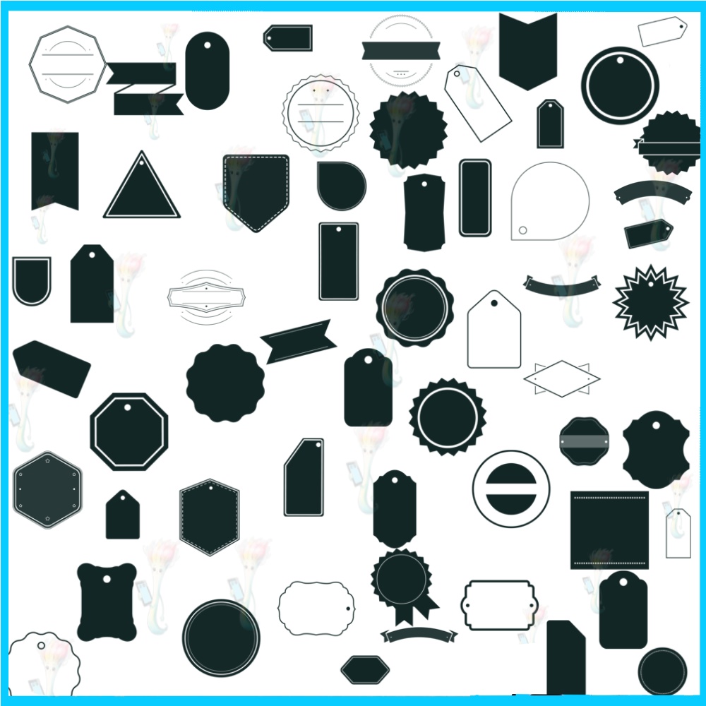 ProcreateとPhotoshop用の58種類のラベル、タグ、フレームブラシセット - バッジとデコレーション