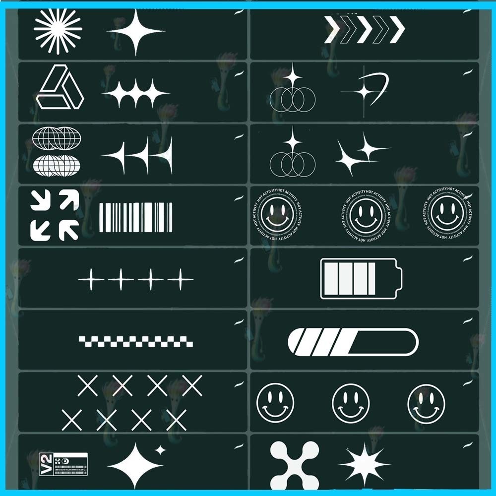 ProcreateとPhotoshop用の58種類の幾何学的・抽象的シェイプブラシセット - グリッチ、未来的、装飾的な素材